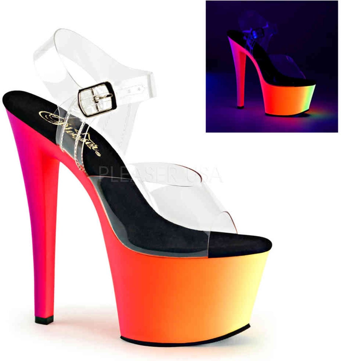 EU 36 = US 6 | RAINBOW-308UV | 7 Heel, 2 3/4 PF Ankle Strap Sandal